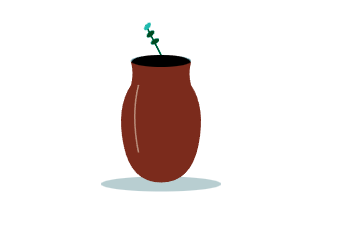 A clay vase with flower inside